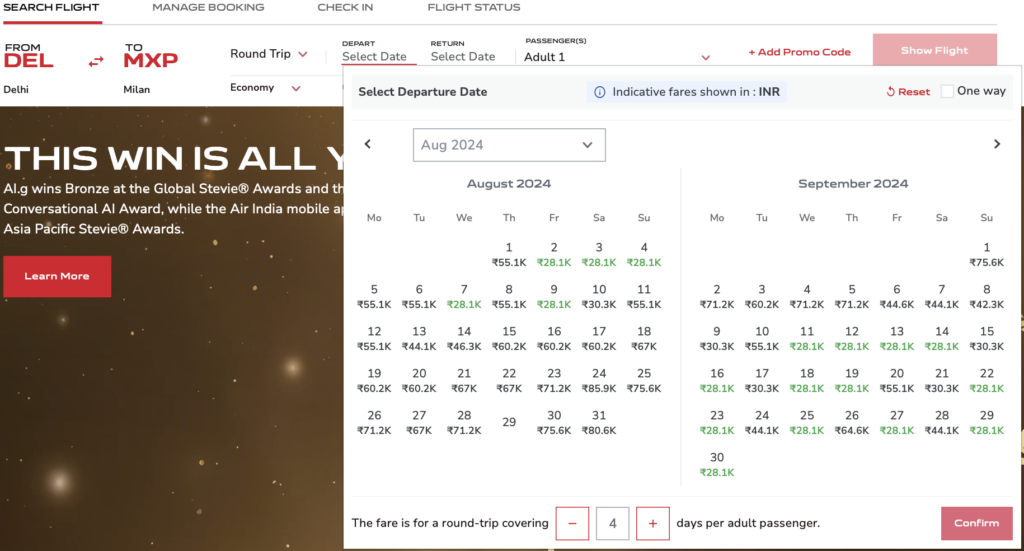 a screenshot of a flight schedule